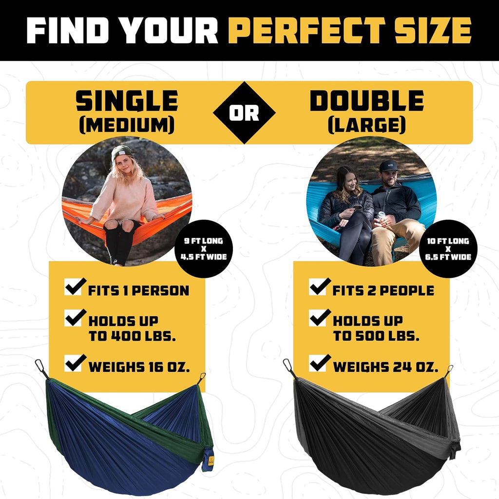 Camping Hammock – up to 500lbs Portable Hammock with Tree Straps - Travel, Backpacking, Hiking, Outdoors Camping Gear