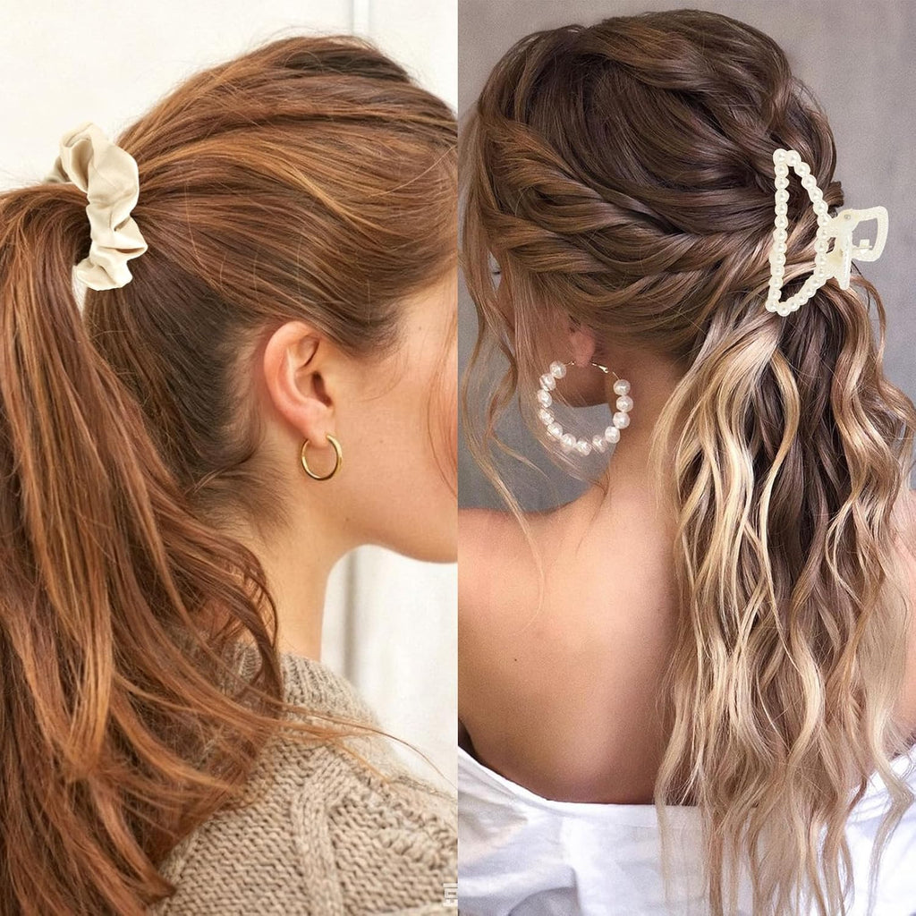 4PCS Bridesmaid Proposal Gift Set Heart Sunglasses Pearl Hair Claw Clip Satin Hair Scrunchies Bridesmaid Spa Headband