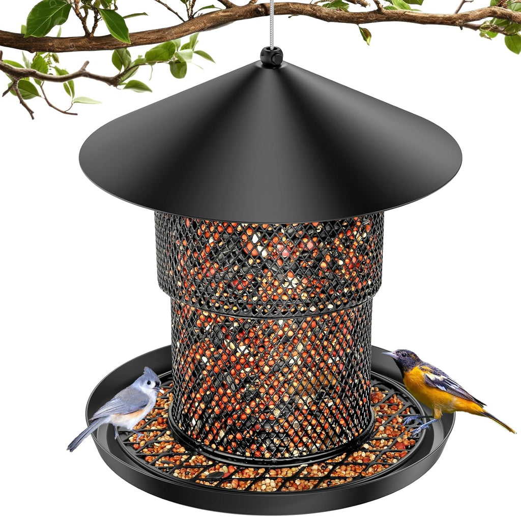 Bird Feeder for Outdoor, 3.6LB All Metal with Roof, Chew Proof