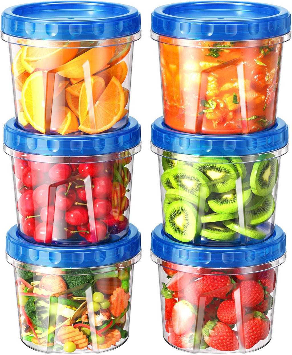 6 Pack-24 oz Freezer Storage Containers, Plastic Food Storage Containers with Twist Top Lids, BPA Free and Reusable