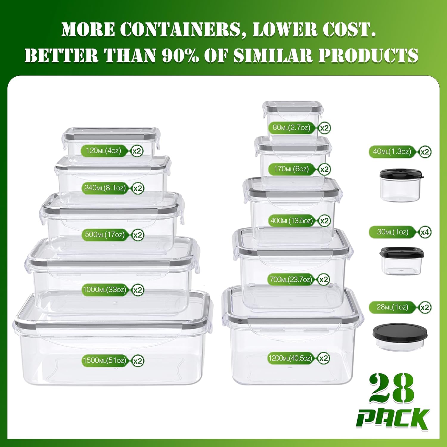 56 PCS Food Storage Containers with Lids Airtight- Plastic Container for Pantry Kitchen Organization-Microwave