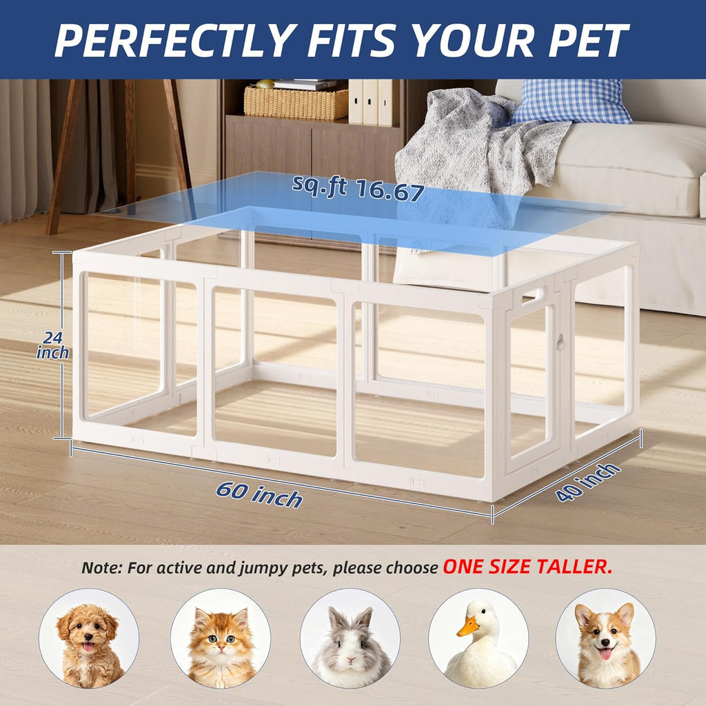 Clear Acrylic Dog Playpen Indoor, Puppy Cat Small Pet Play Pen, Pet Cat Playpen for Rabbits, Dog Fence Crate Kennel