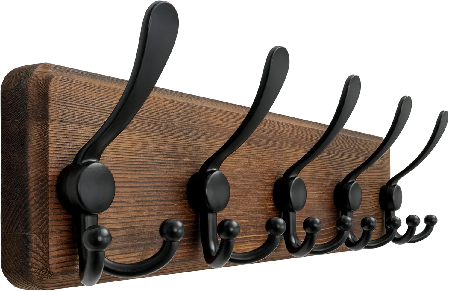 Coat Rack Wall Mounted - 5 Tri Hooks, Heavy Duty, Wooden Wall Coat Hanger Coat Hook for Clothes Hat Jacket Clothing