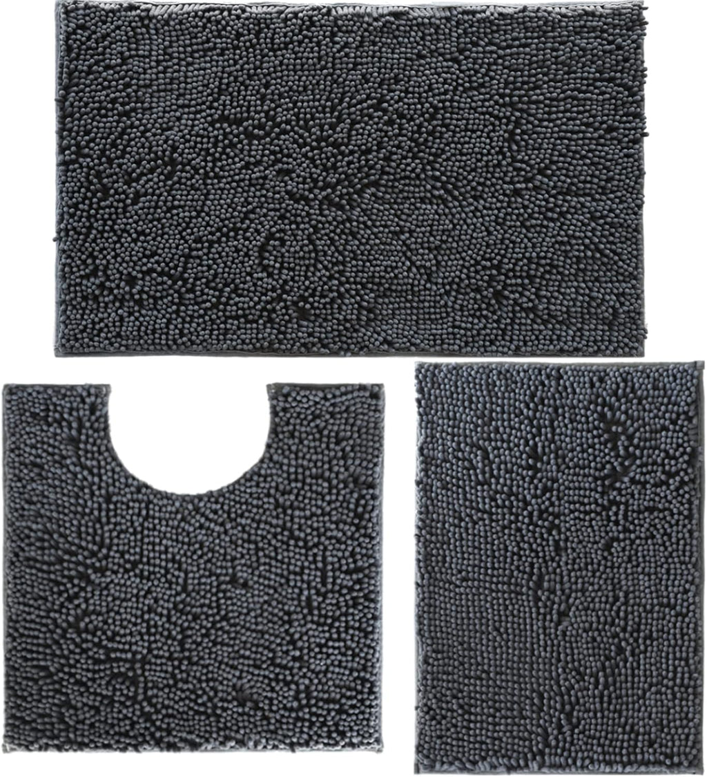 Bathroom Rugs Set Non Slip 3 Piece Bath Mat Washable Chenille Bath Rugs with PVC Backing Bath Carpet,Absorbent
