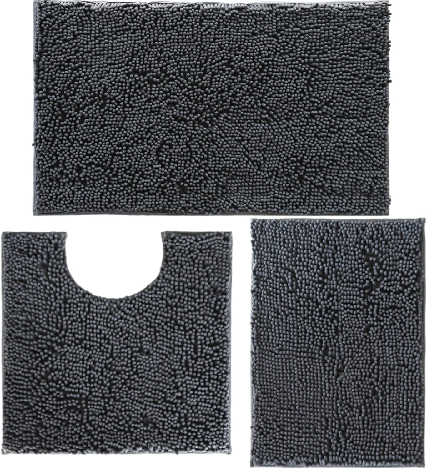 Bathroom Rugs Set Non Slip 3 Piece Bath Mat Washable Chenille Bath Rugs with PVC Backing Bath Carpet,Absorbent