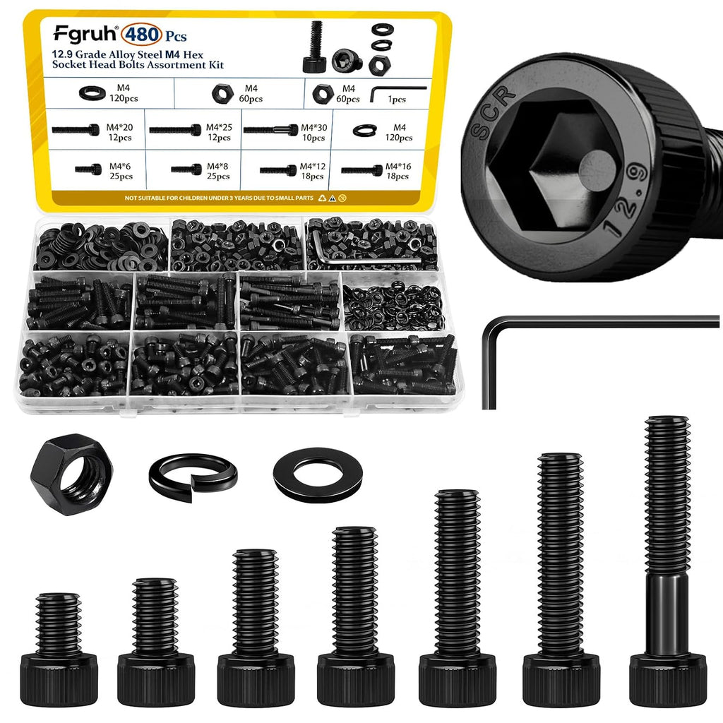 480PCS M4 Socket Head Screws Assortment Kit,M4x6/8/12/16/20/30 mm
