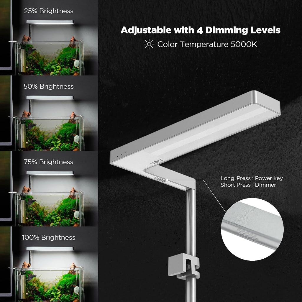 Flat Nano 15W Full Spectrum Aquarium Light, 4 Level Dimmable Plant Light, IP54 Waterproof Freshwater Use Only