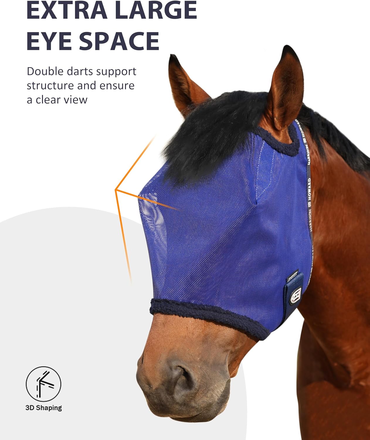 All-Round Mesh Horse Fly Mask UV Protective with Fleece-Padded Edging Deep Navy L