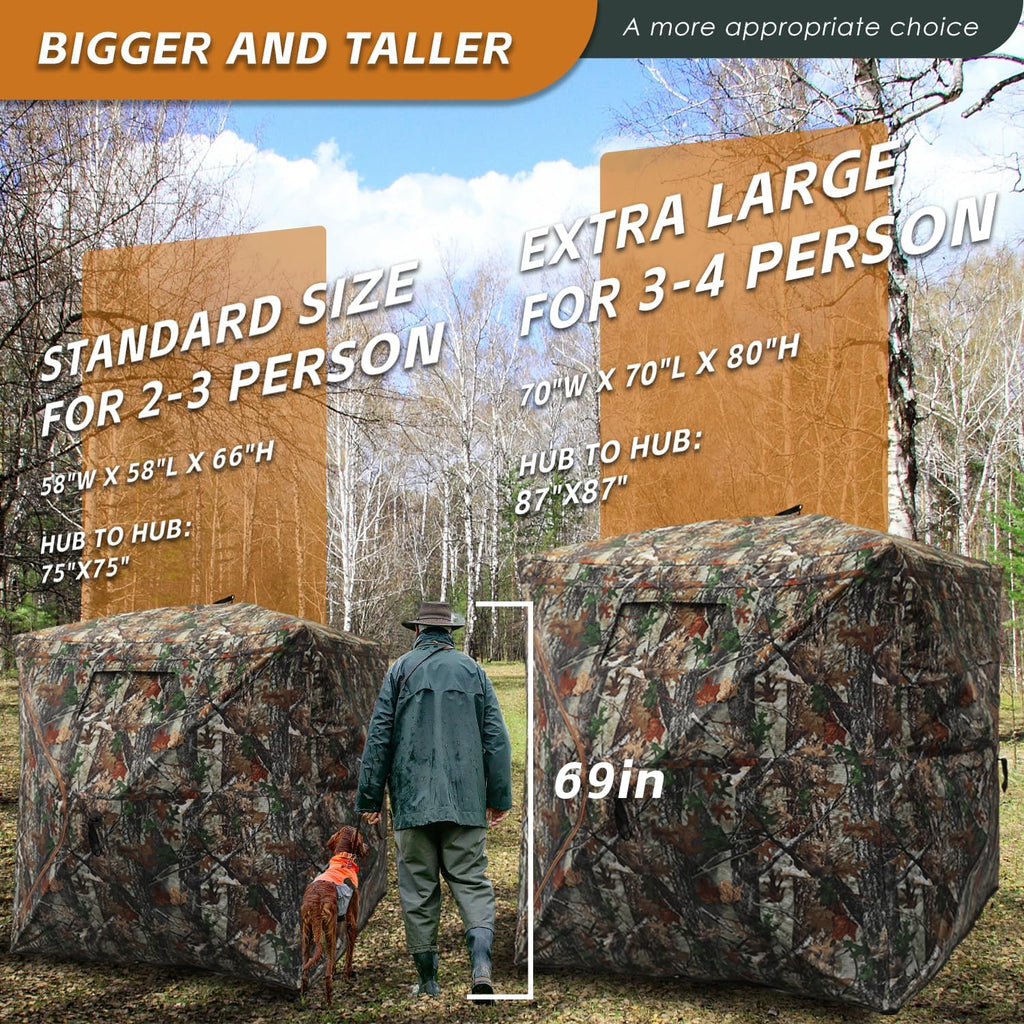 Hunting Blind with Floor Mat, 360 See Through Ground Blind, Pop Up | 2/3/4 Person Camouflage Tent, Portable Concealed