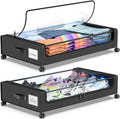 Beborxue Under Bed Storage with Wheels, 2-Pack Under the Bed Storage Containers with Lids, XXL 60L Under Bed Shoes
