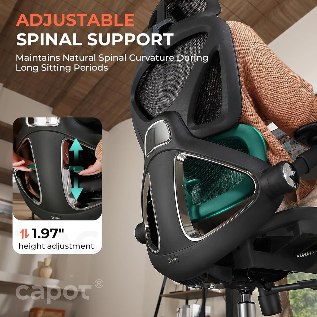 Ergonomic Mesh Office Chair, Adjustable Lumbar High Back Desk Chair 400lbs, 4D Flip-up Arms, 3-Level Tilt Backrest