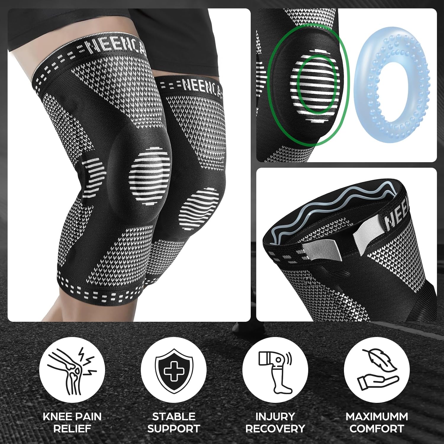 Professional Knee Brace, Compression Knee Support with Patella Gel Pad & Side Stabilizers, Medical Knee Sleeve for