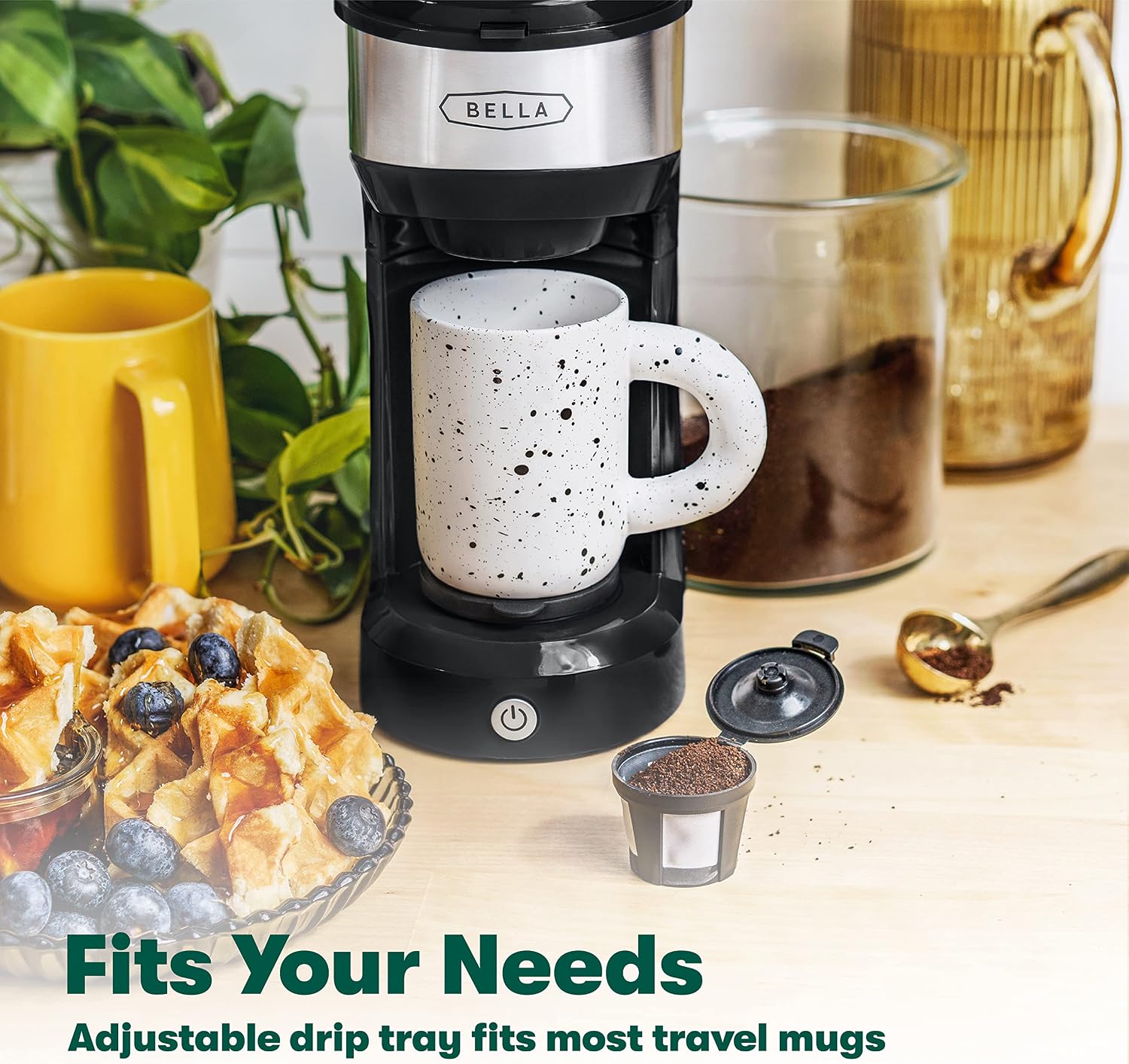 Dual Brew Single Serve Coffee Maker, Brews both Kcup and Ground Coffee, Large 14oz Capacity, Easy One Touch, Auto