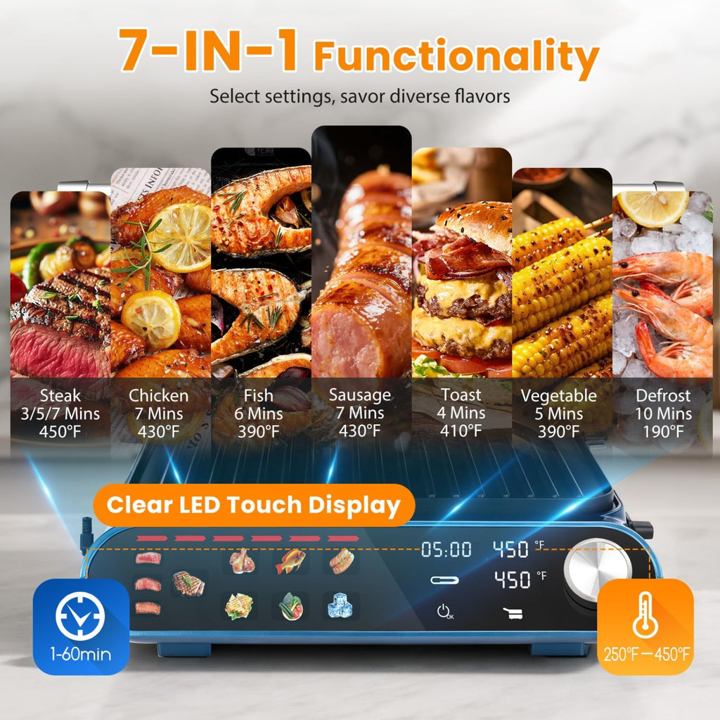 7-in-1 Panini Press Sandwich Maker, Electric Indoor Grill