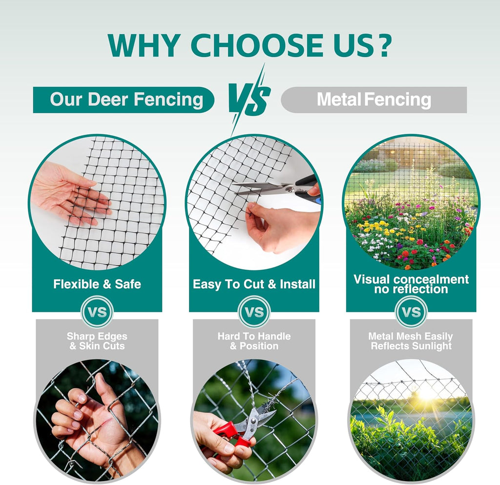 Deer Fence Netting, 8FT x 100FT Heavy Duty Black PP Coated, Garden Protection Barrier, 0.7"x0.7" 70gr/sqm Mesh