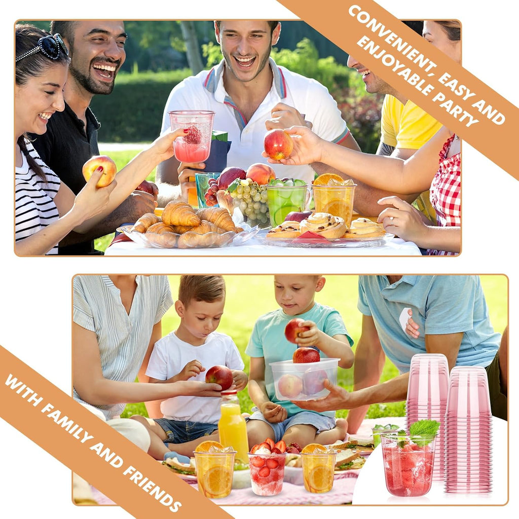 50Pcs 12oz Pink Plastic Party Cups, Disposable Wine Cocktail Cups