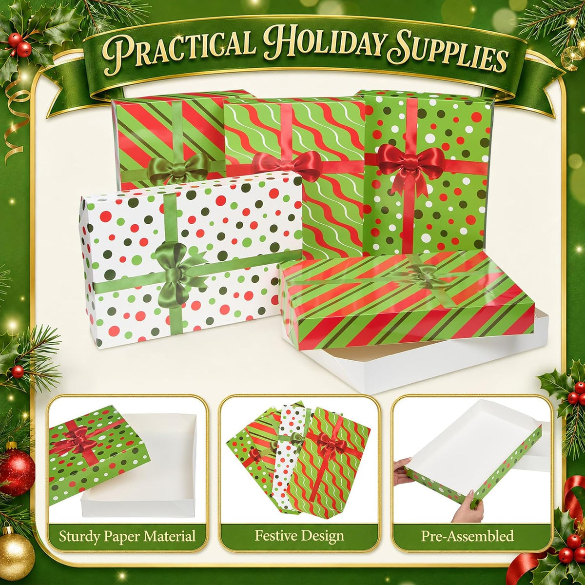 8 Pcs Christmas Gift Boxes with Lids 14 x 9.5 x 2 Inch, Dot