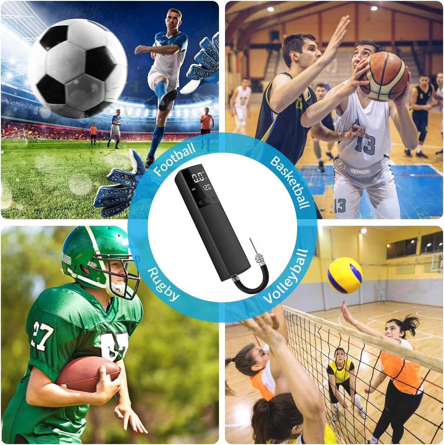 Electric Ball Pump for Sports Balls, Basketball Pump with Gauge and LCD | Portable Ball Inflator for Basketball