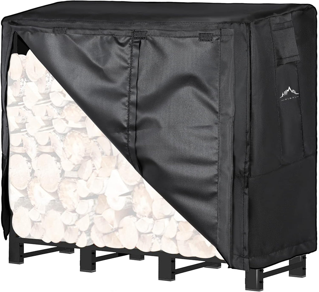 Himal 4ft Firewood Rack Cover Outdoor Waterproof, Black | Heavy Duty 600D Oxford Weather Resistant Fire Wood Storage