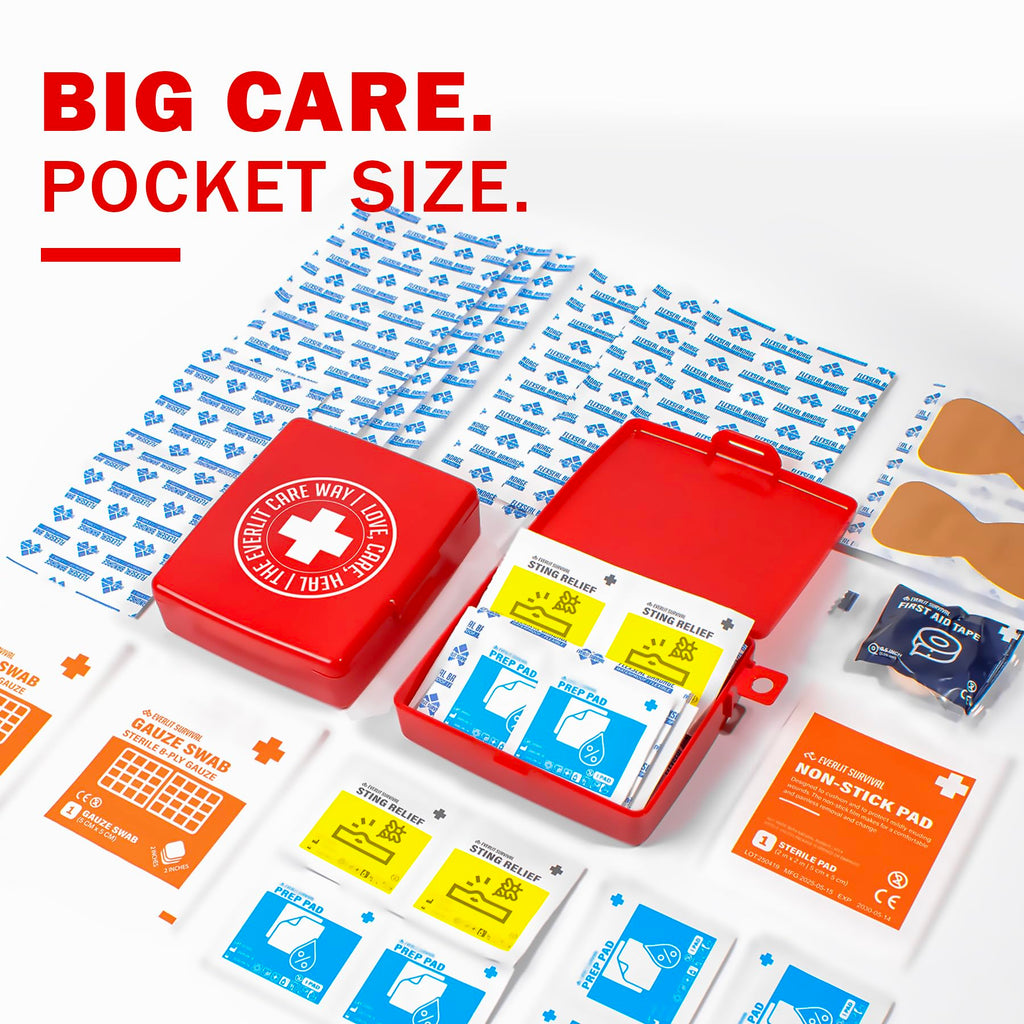 EVERLIT Pocket-Aid Kit | Travel-Friendly Hard-Shell Cases with 50 Items for Cuts, Scrapes, Burn & Wound Care | Pack