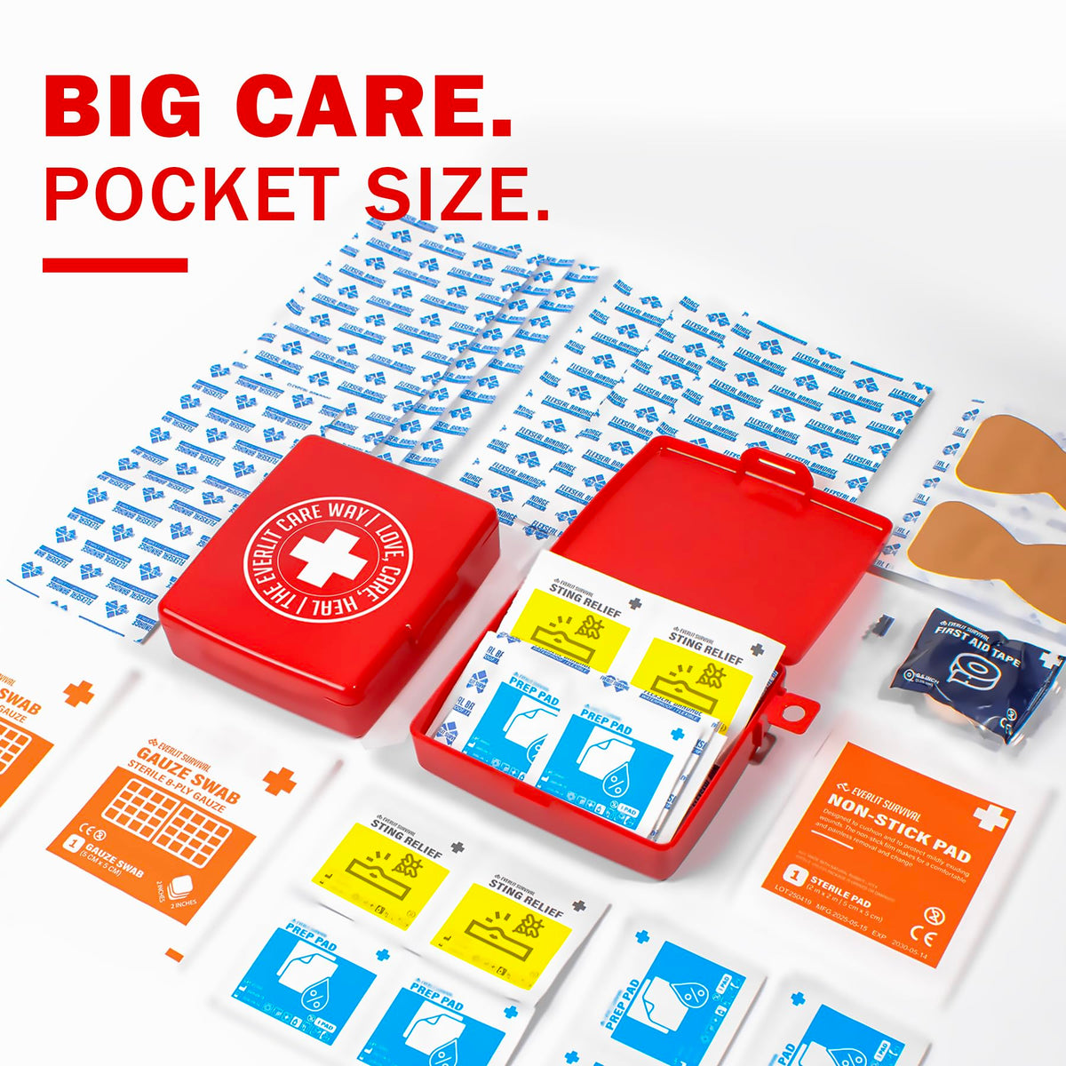 EVERLIT Pocket-Aid Kit | Travel-Friendly Hard-Shell Cases with 50 Items for Cuts, Scrapes, Burn & Wound Care | Pack