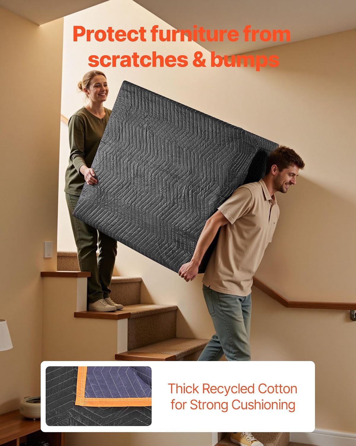 Moving Blankets 12 Pcs, 72 x 40 in (32 lbs/dz) Large Packing Blankets with Cotton Filling, Heavy Duty Nonwoven Fabric
