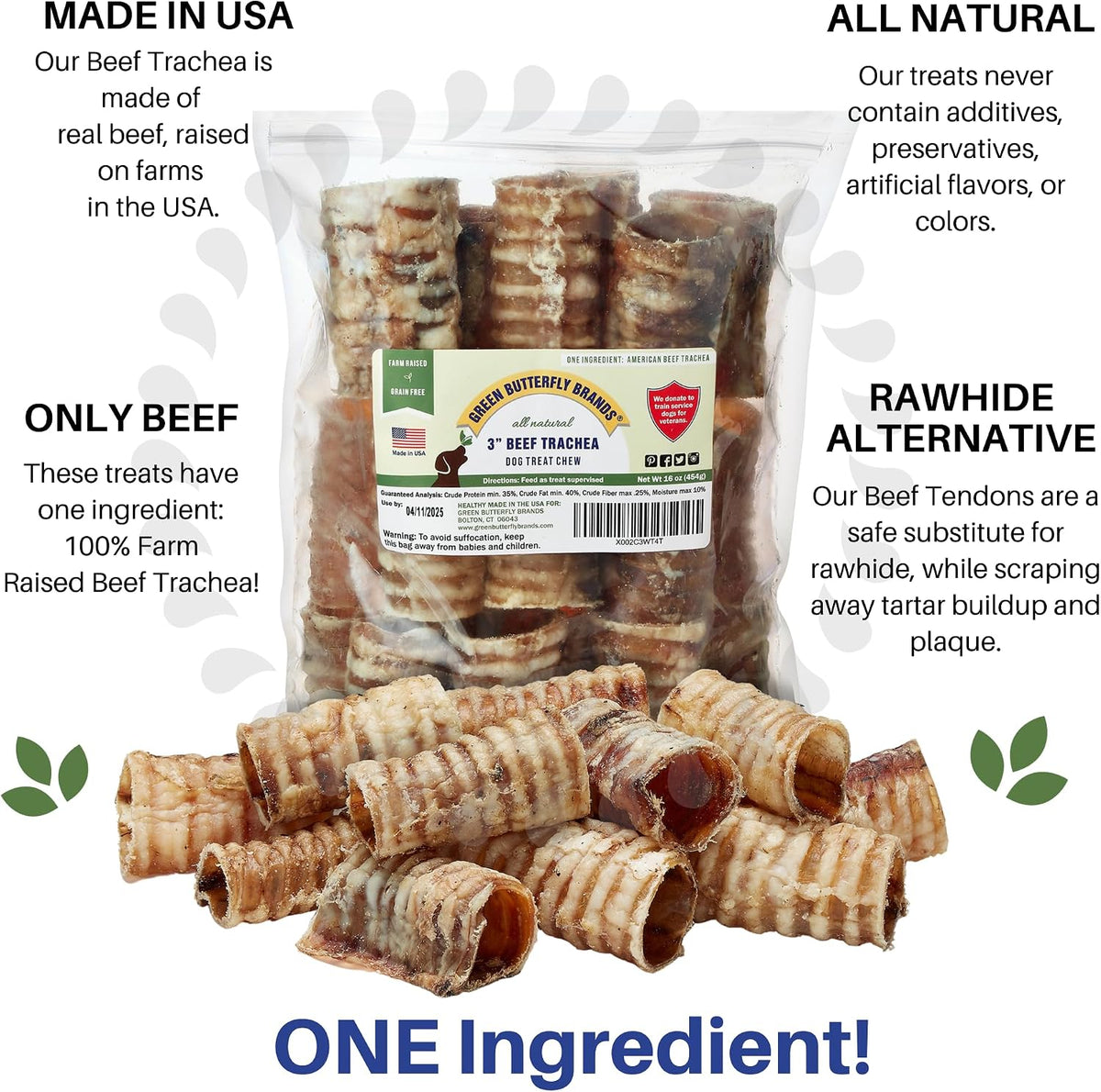 Beef Trachea Dog Chews, 3 Inch, 16 oz