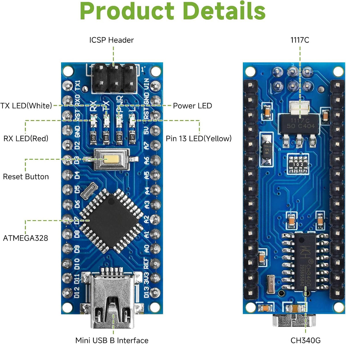 MakerFocus Nano V3.0 Board ATmega328P MCU CH340 USB-UART Chip