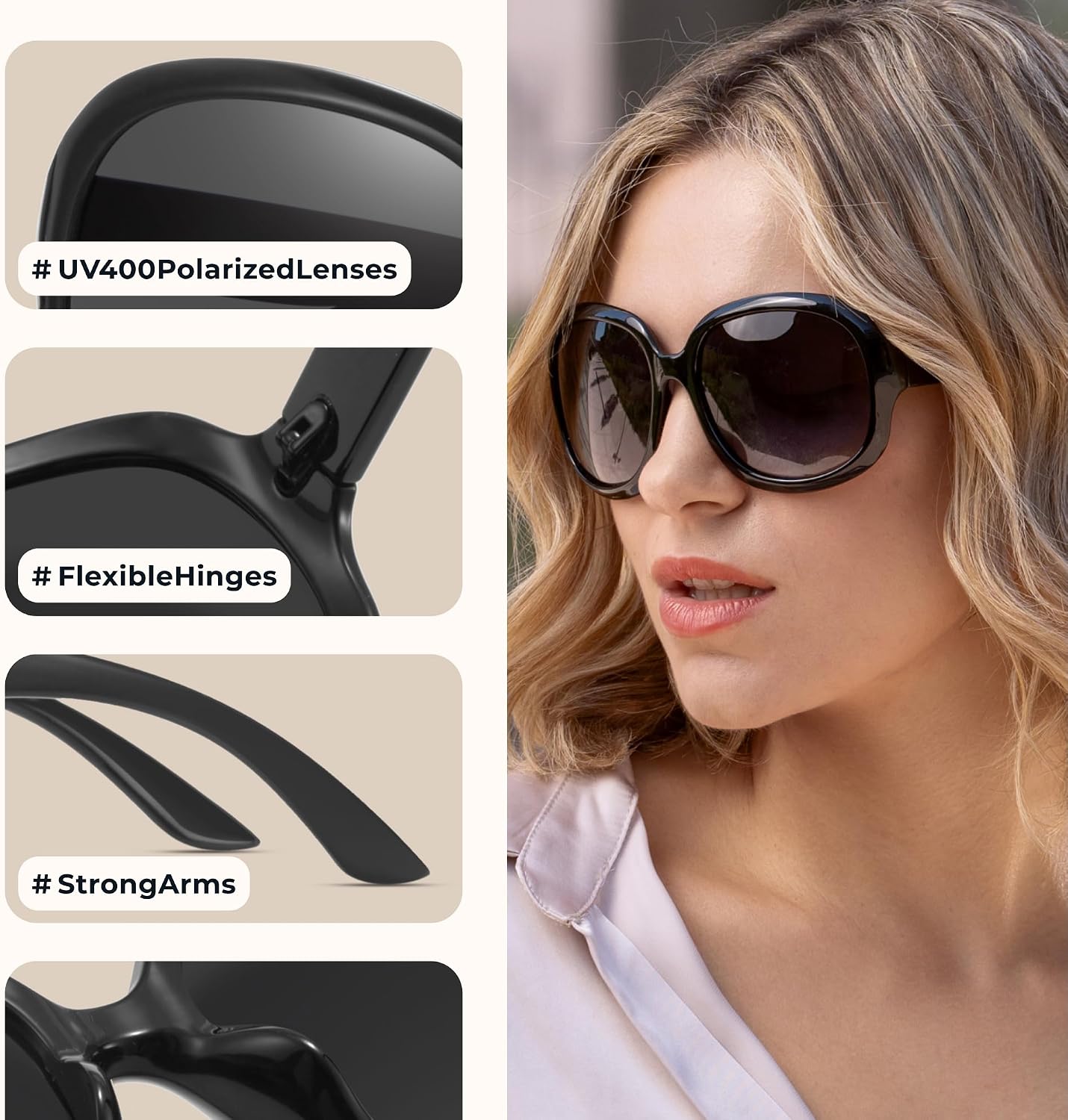 Bug Eye Oversized Polarized Sunglasses Womens, Trendy Retro Sun Glasses for Women 2025, Oversized UV Protection Shades
