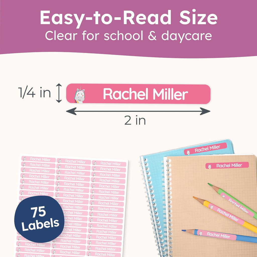 Personalized Kids Name Labels for Pencils Pink [75pcs] - Waterproof Name Stickers for School & Daycare - Pencil