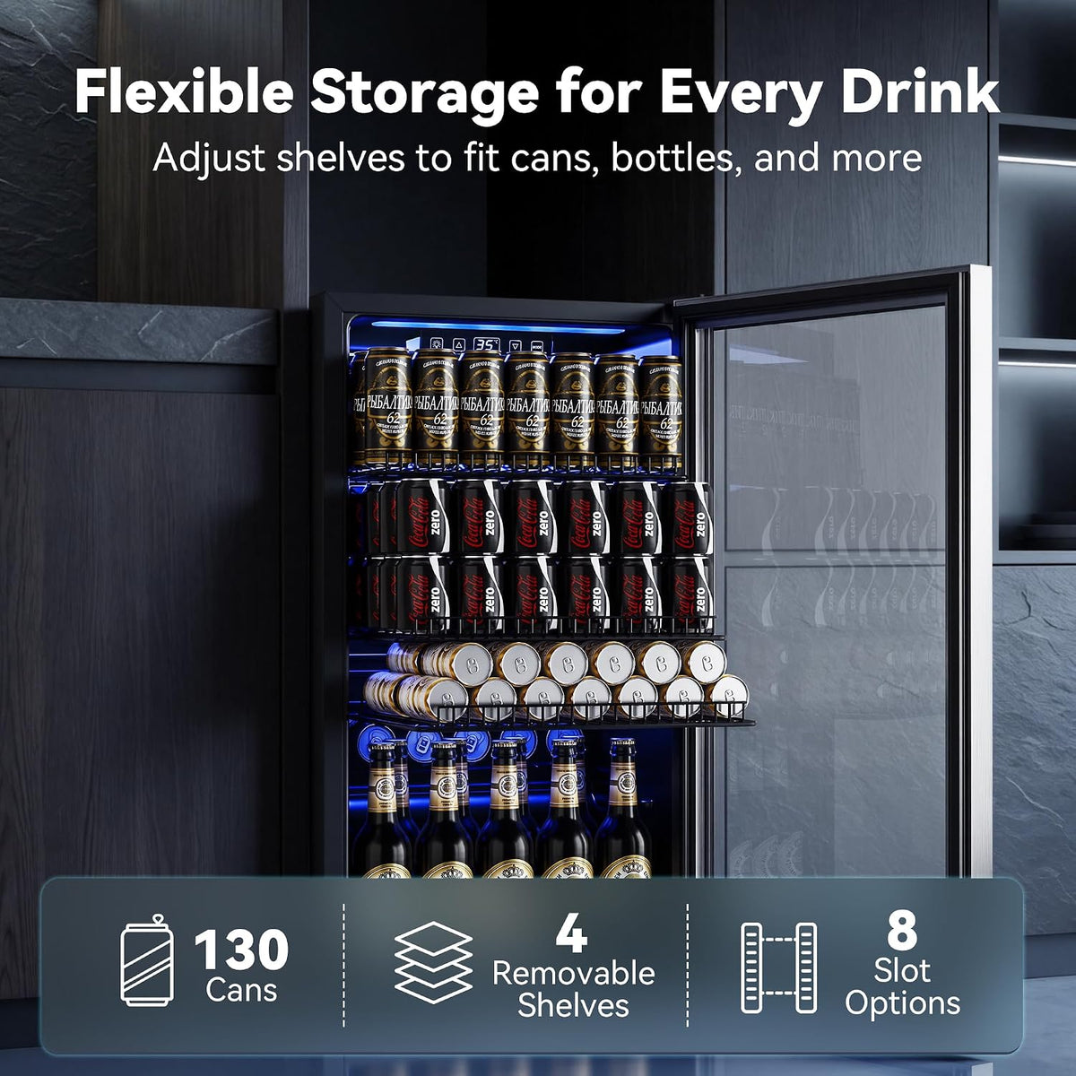 130 Can Beverage Refrigerator, 3.2 Cu.Ft Mini Fridge Beverage Cooler
