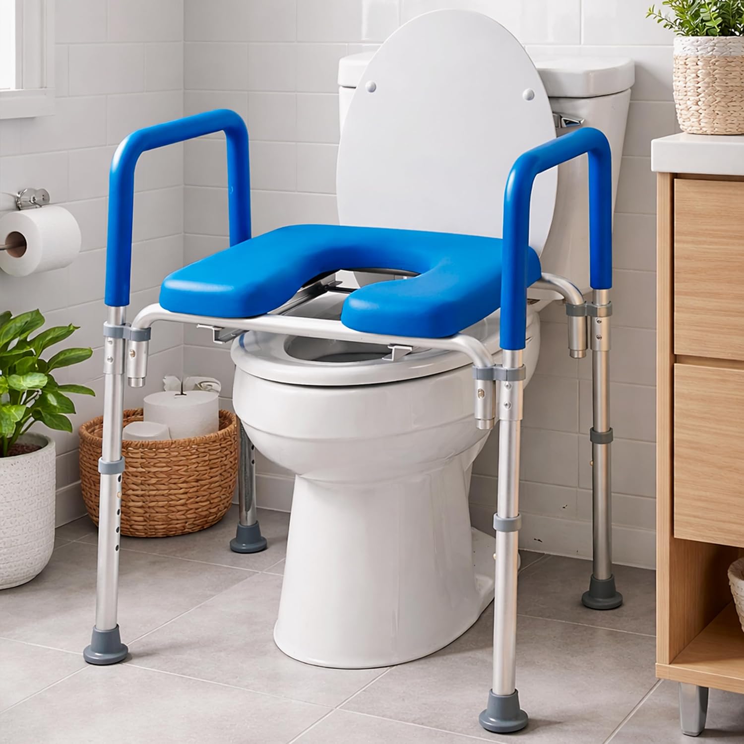 Ultimate Raised Toilet Seat with Handles - Adjustable Raised Toilet Seat for Seniors, Bedside Commode - Padded