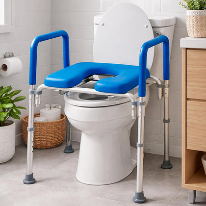 Ultimate Raised Toilet Seat with Handles - Adjustable Raised Toilet Seat for Seniors, Bedside Commode - Padded