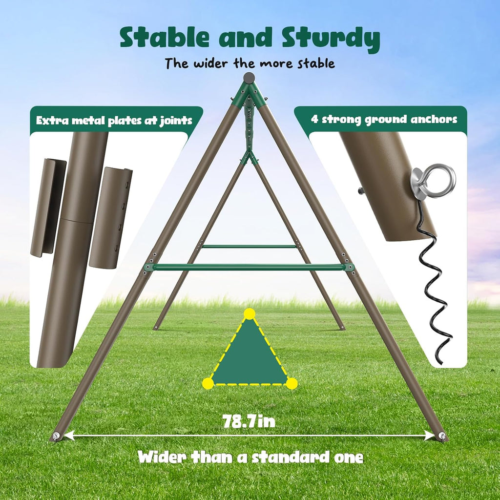 7.3ft Tall Heavy Duty Swing Set, 3 Swings Metal Swing Sets for Backyard, Big Kids Playset for Playground Outdoor