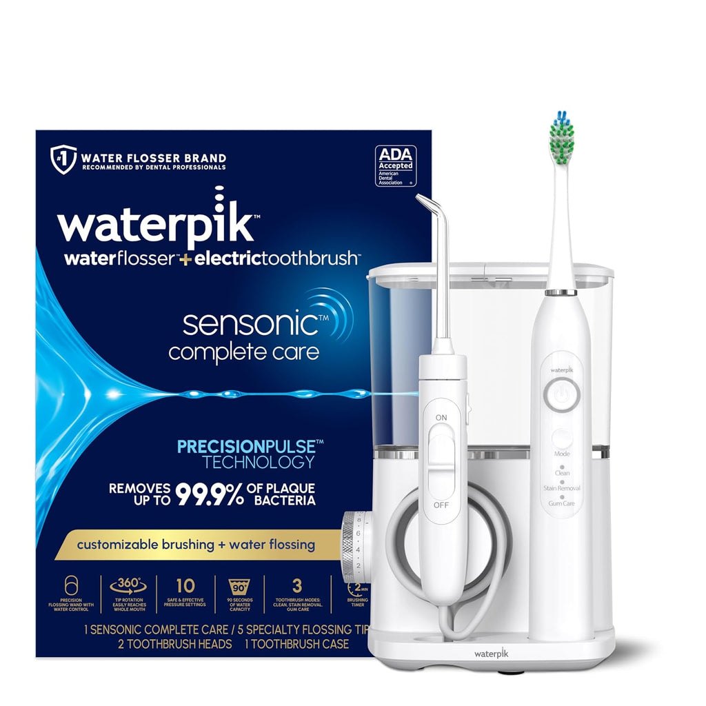 Sensonic Complete Care Water Flosser and Rechargeable Electric Toothbrush Combo Set for Teeth Cleaning and Flossing