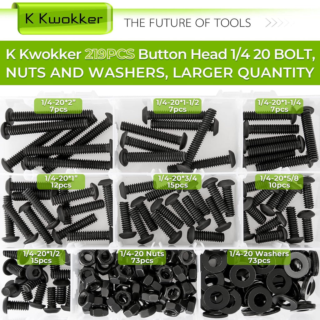 1/4 20 Bolt and Nuts Button Head Hex Socket Cap Screws, 219Pcs