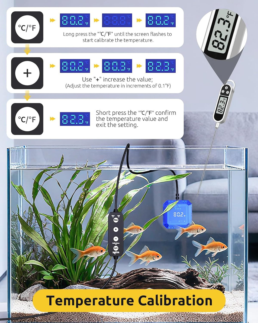 Aquarium Thermometer Submersible, Digital Fish Tank Thermometers with USB