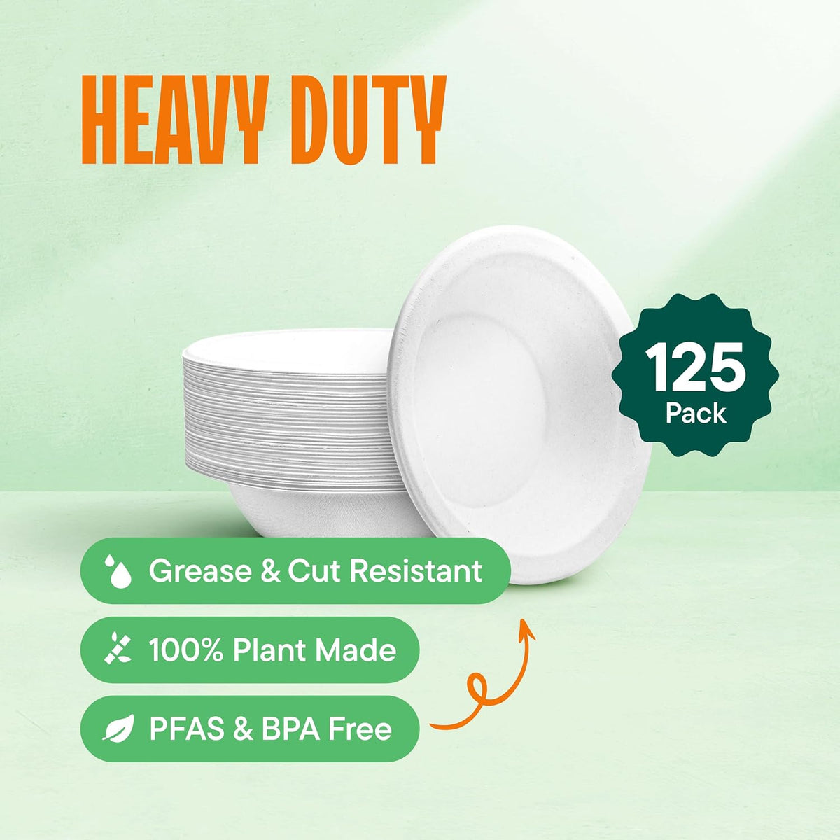 100% Compostable Paper Bowls - 12 oz [125-Pack] Heavy Duty Soup Bowls