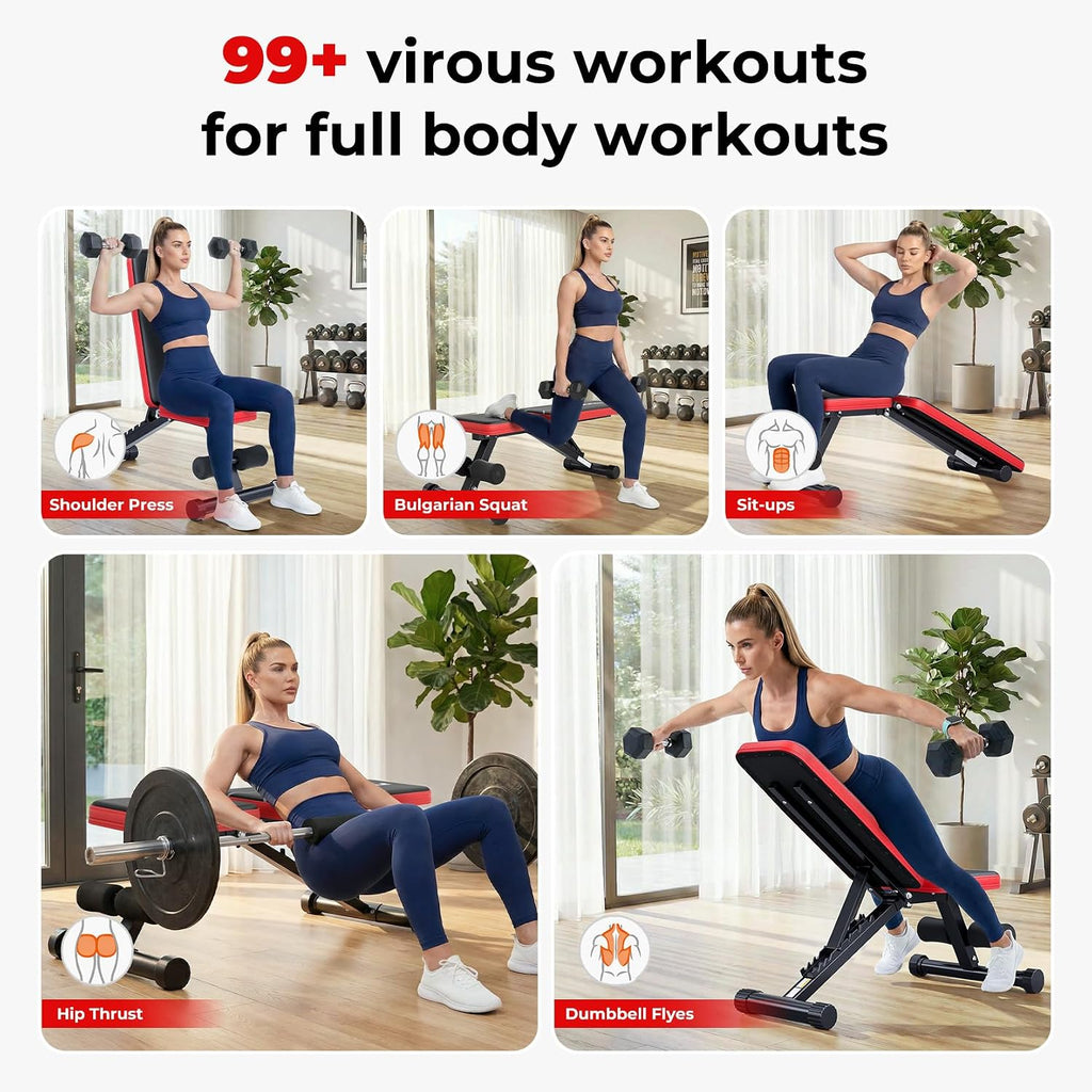 95% Pre-assemble Adjustable Weight Benches for Home Gym, 9 Backpad Positions Workout Bench, 660lb Compact Bench Press
