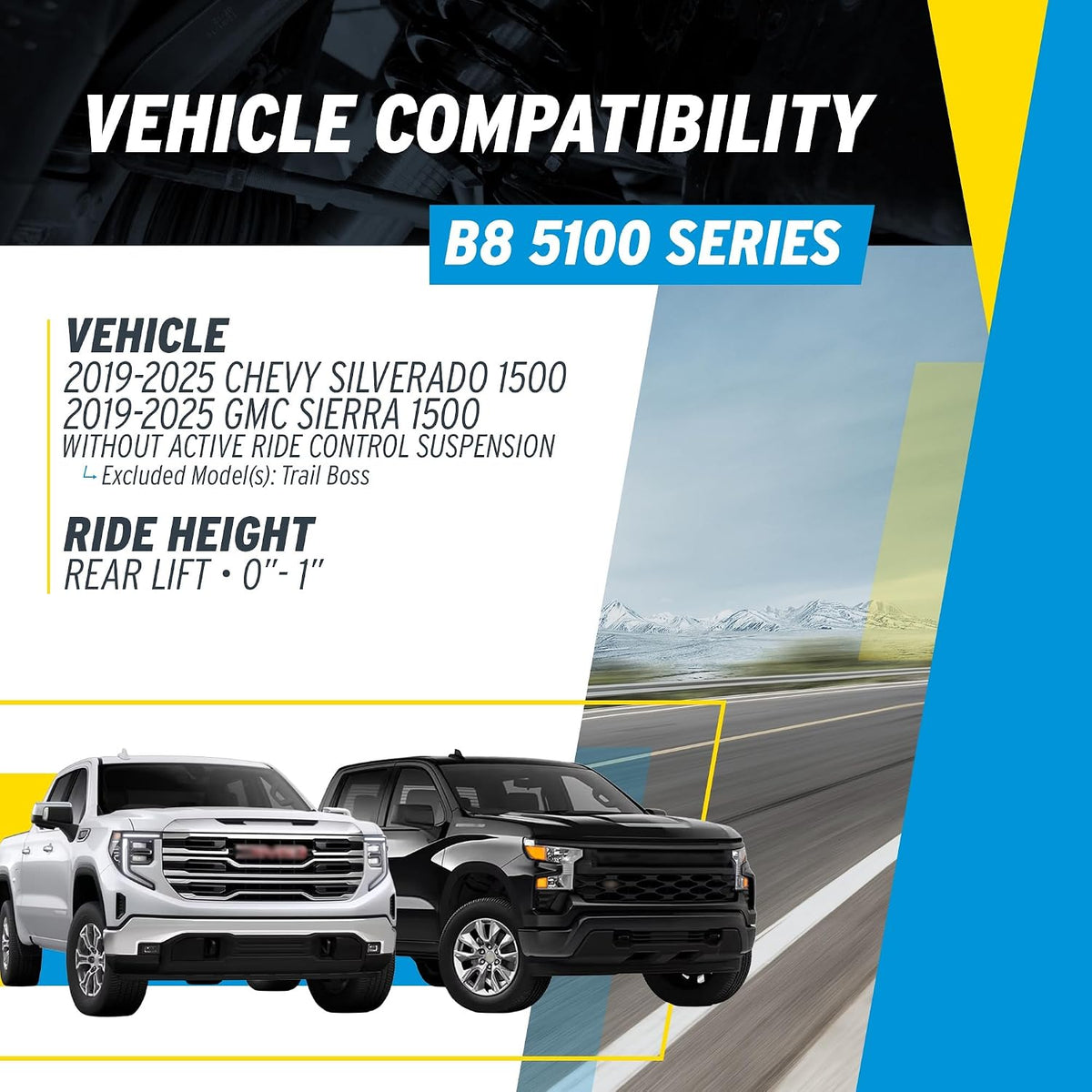 Bilstein Pair of Rear B8 5100 Series Shocks Compatible with 2019-2025 Silverado/Sierra 1500 w/o Active Ride Control Suspension and with 0-1" Rear Lift excl. Trail Boss Models