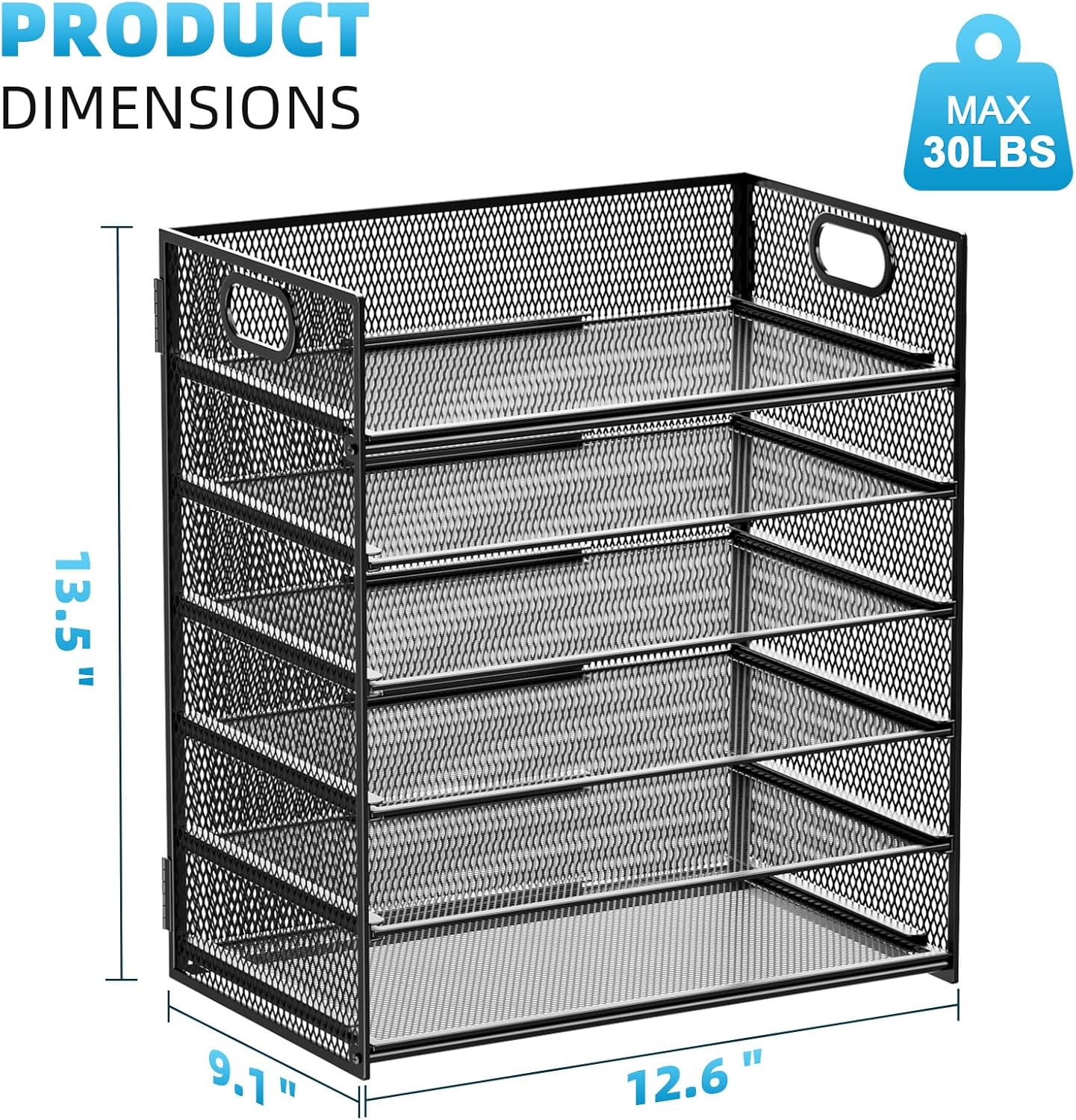 6 Tier Paper Organizer Letter Tray - Mesh Desk File Organizer with Handle, Paper Sorter Organizer for Letter/A4
