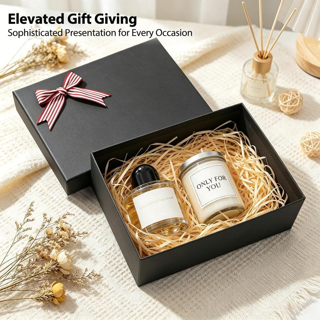 5-Piece Nested Gift Boxes with Lids - Heavy Duty Rigid Black Gift Boxes for Presents with DIY Wine Red and White