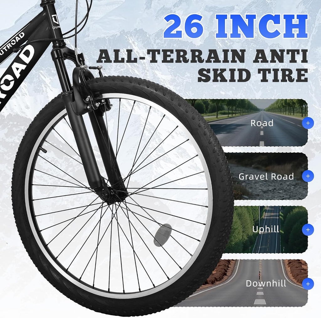 26 inch Mountain Bike Dual Full Suspension, Outdoor Hybrid Bikes,7-Speed/High-Carbon Steel