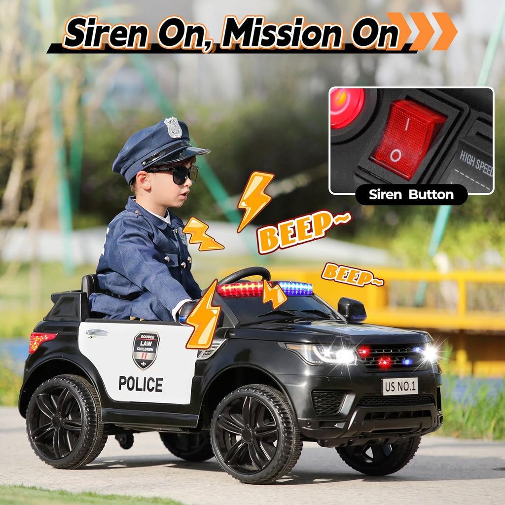 12V Police Ride-On Toy Electric Car for Kids 1-8 to Drive | Battery Powered Cop Truck with Blutooth, Remote Control