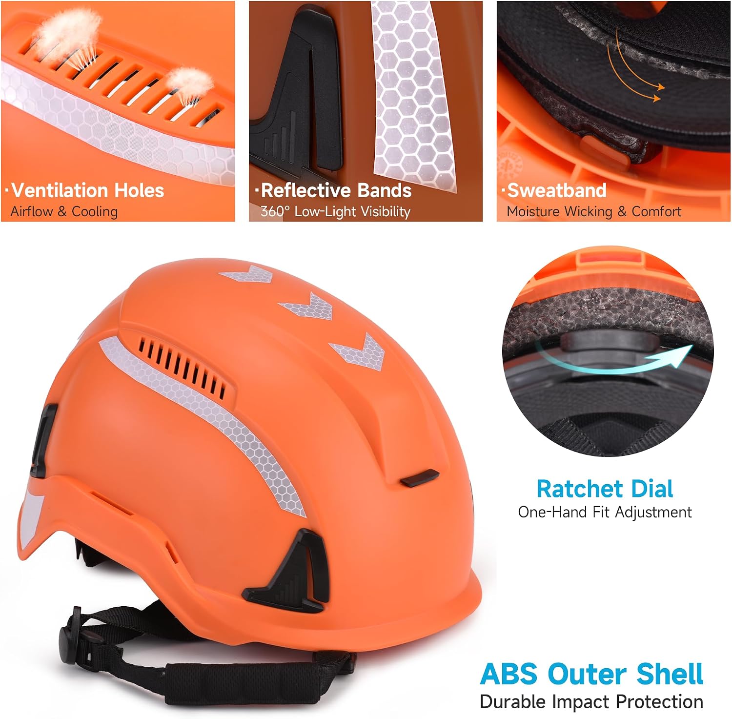 Type II Safety Helmet, ANSI Z89.1 Class C Hard Hat with Chin Strap, Climbing Helmet for Work at Height, Vented ABS