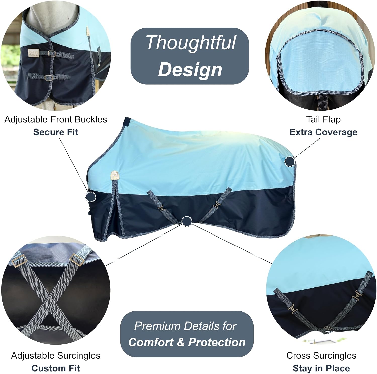 600Denier 3000mm/3000mvp Super Waterproof & Breathable Horse Blankets for Winter with 200g Fill