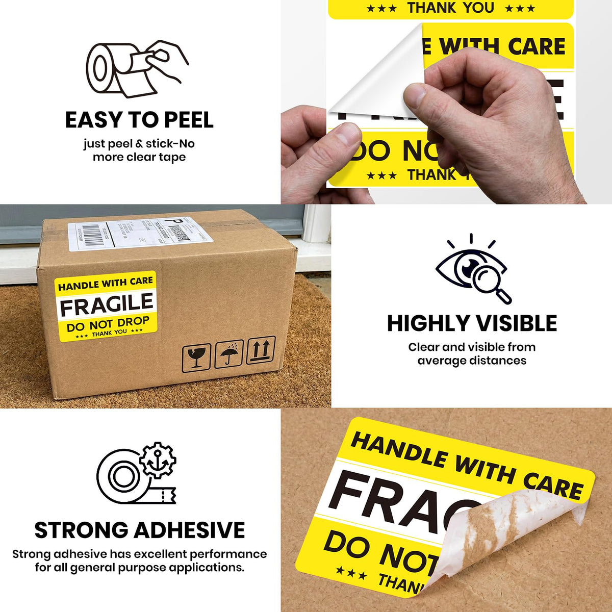 120 PCS 6" × 4" Fragile Shipping Stickers Do Not Drop Labels
