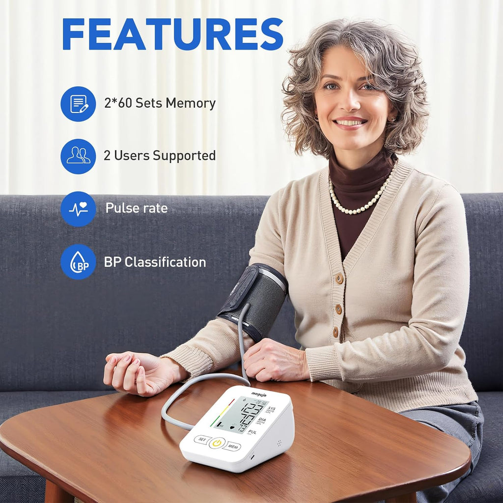Upper Arm Blood Pressure Monitor Auto Digital for Home Use (White) | Blood Pressure Machine,One-Button Design BP