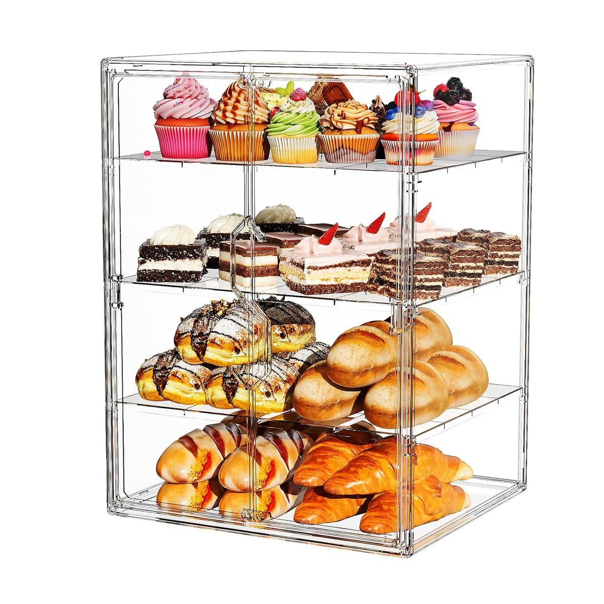 Acrylic Pastry Display Case 4 Tier Bread Box for Kitchen Countertop