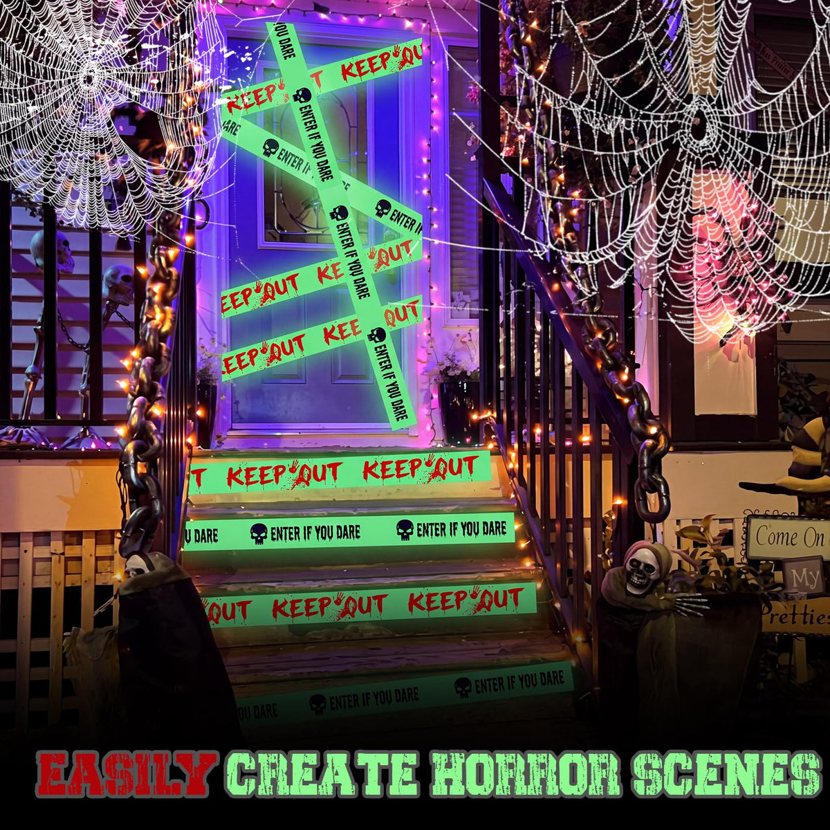 2 Rolls 2inx33ft Glow in the Dark Halloween Caution Tape, Keep Out